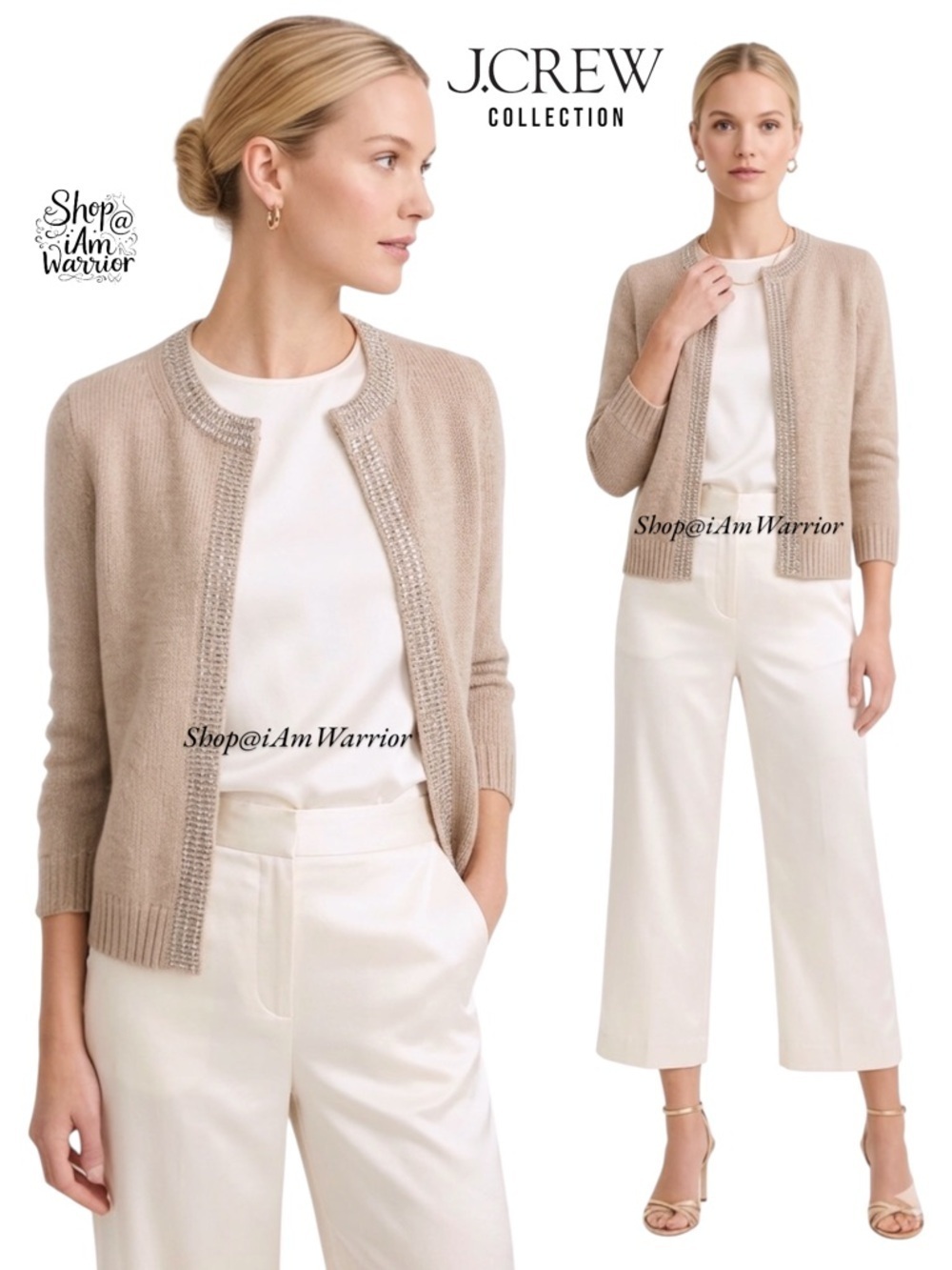 J.Crew Collection jeweled trim ecru cardigan *shop@iamwarrior